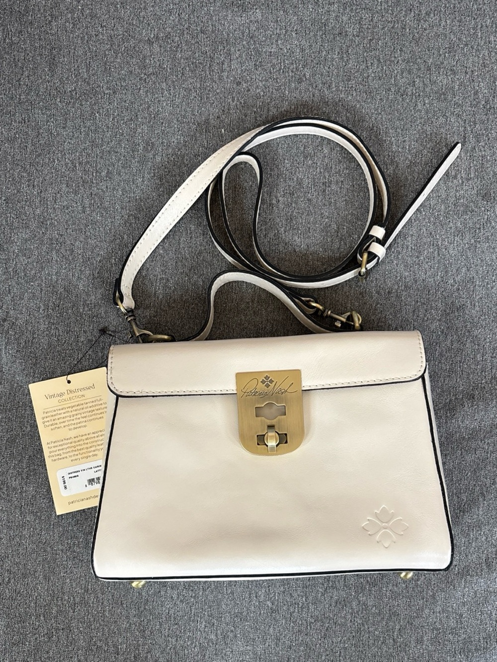 Patricia Nash Cream/Off White Leather Top-Handle Satchel with Gold Lock